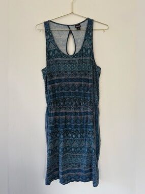 Patagonia Blue Print Sleeveless Dress Keyhole Back M